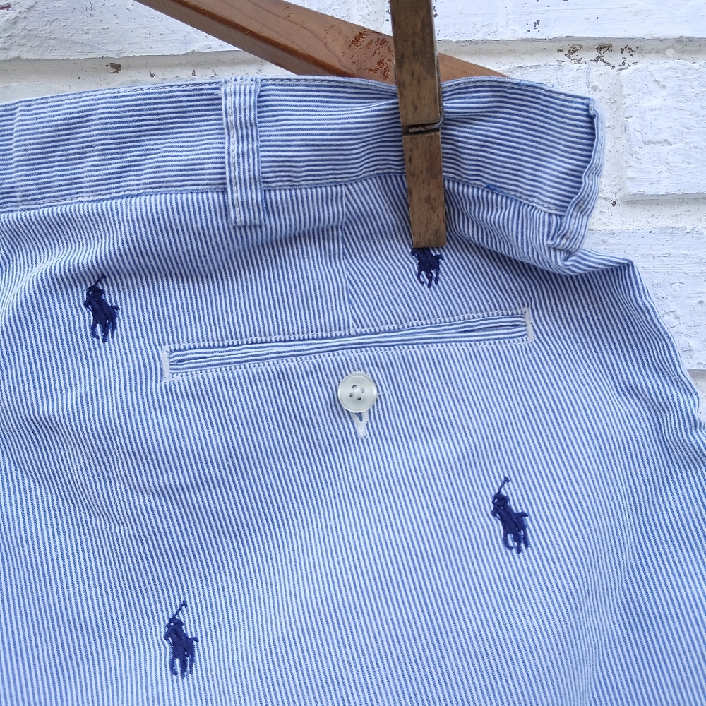 Polo by Ralph Lauren Blue Stripe Embroidered Pony Shorts - Picture 6 of 7